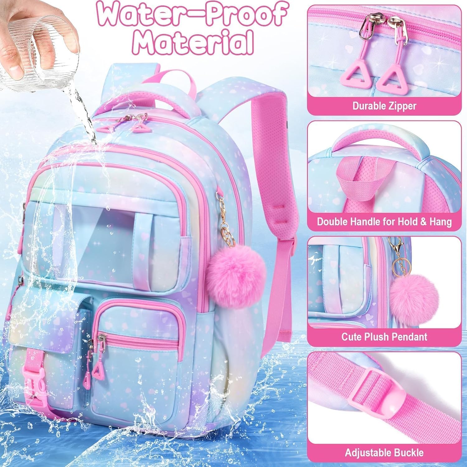 Thumbnail 2 de Fimibuke 3-in-1 Kids Backpack Set for Girls: 17x12x6.5 Lightweight, Water-Resistant School Backpack with Insulated Lunch Box & Pencil Pouch