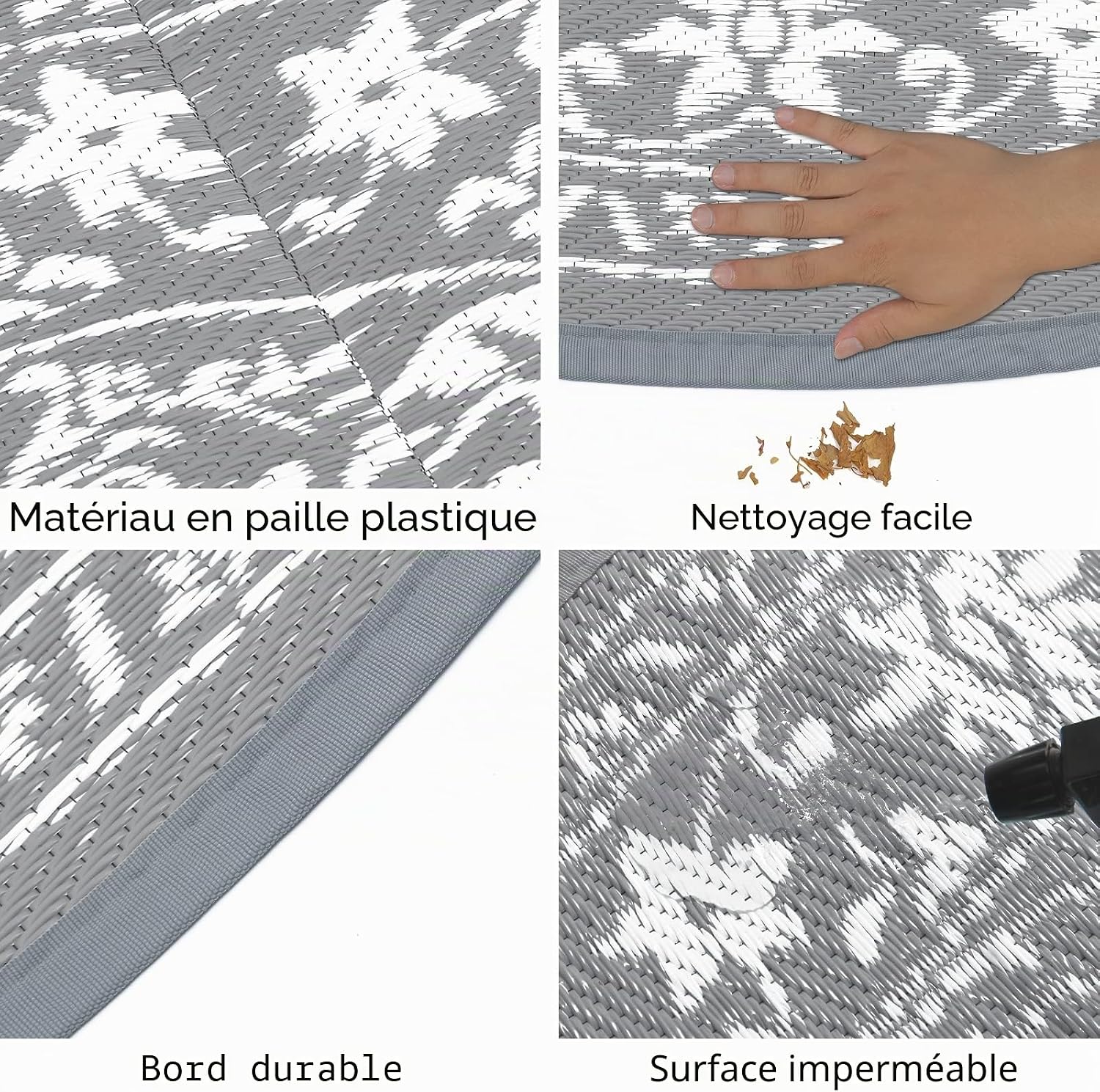 Detalle de Enyhom Tapis Rond 180 cm Réversible en Pailles Plastiques pour Intérieur et Extérieur