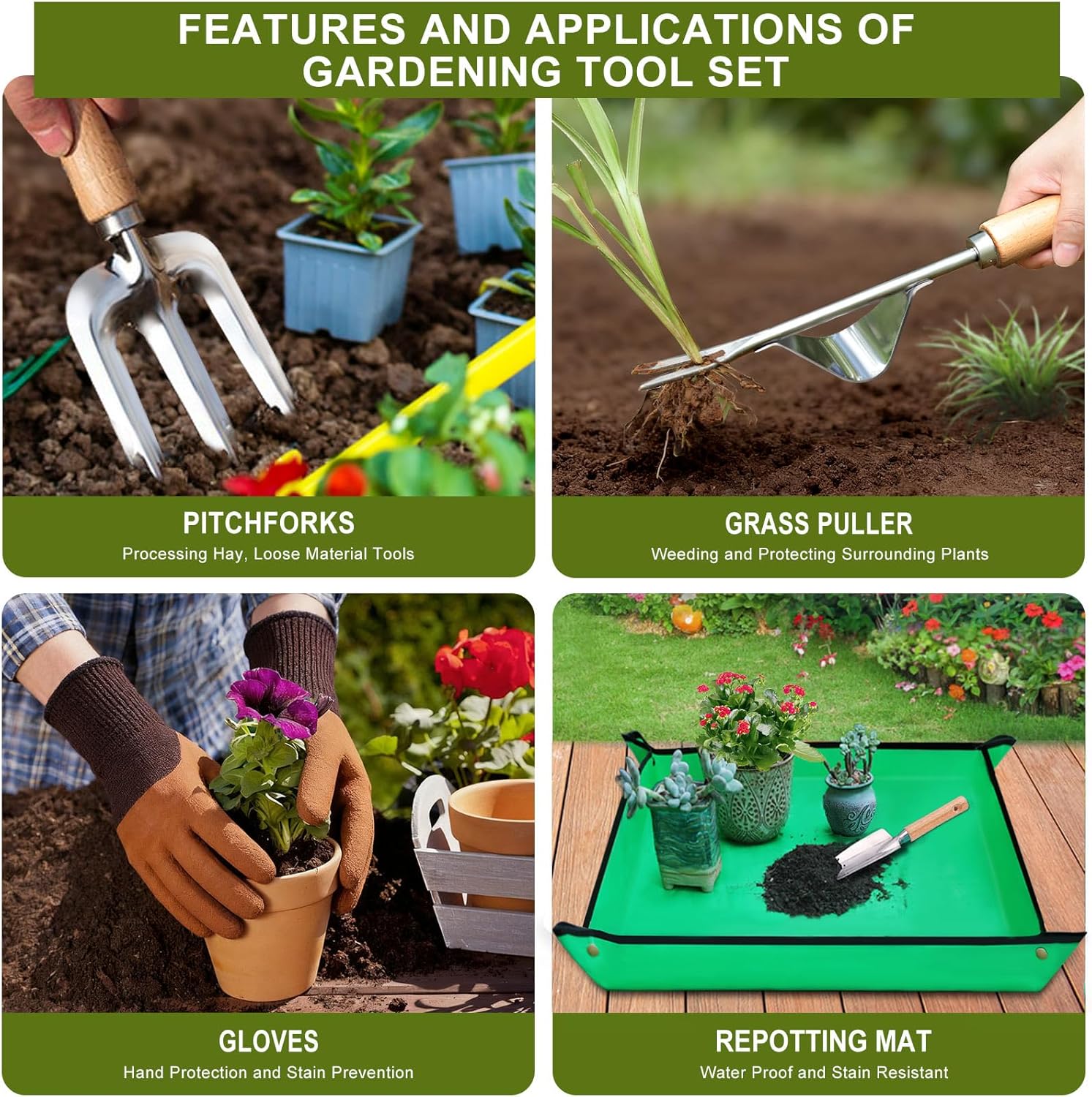 Detalle de Kynup 9-teiliges Gartenwerkzeug-Set aus Edelstahl inkl. Aufbewahrungstasche