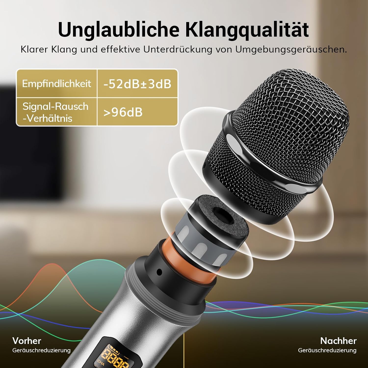 Thumbnail 1 de TONOR TW620 Kabellos Mikrofon-Set – UHF-Handmikrofon mit 60 m Reichweite, 6,35 mm Klinke, Grau