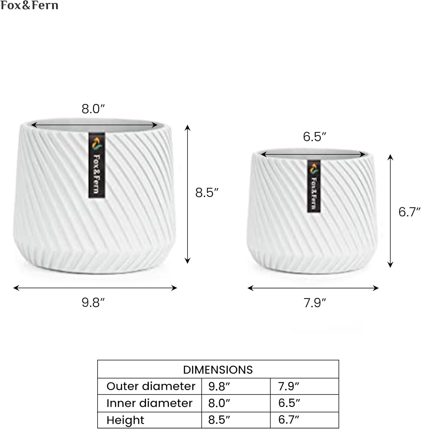 Detalle de Fox & Fern PP-MUTI-L-SA Plant Pots, Set of 2, Matte White Polystone