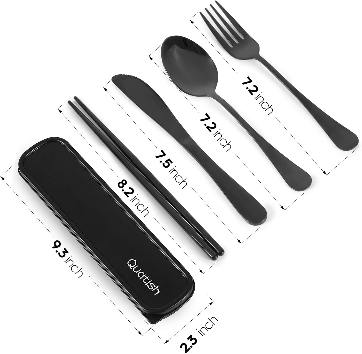 Thumbnail 6 de Travel Utensils with Case (Quatish) 5-Piece 18/8 Stainless Steel Cutlery Set for Work, Picnic & Camping (Black)