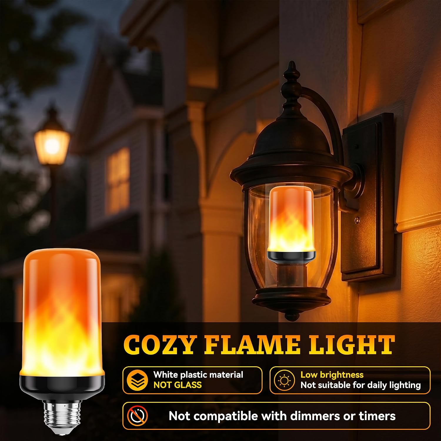 Detalle de hyrion QHFN4 LED Flame Light Bulbs, 4-Pack, E26 Base, 4 Modes