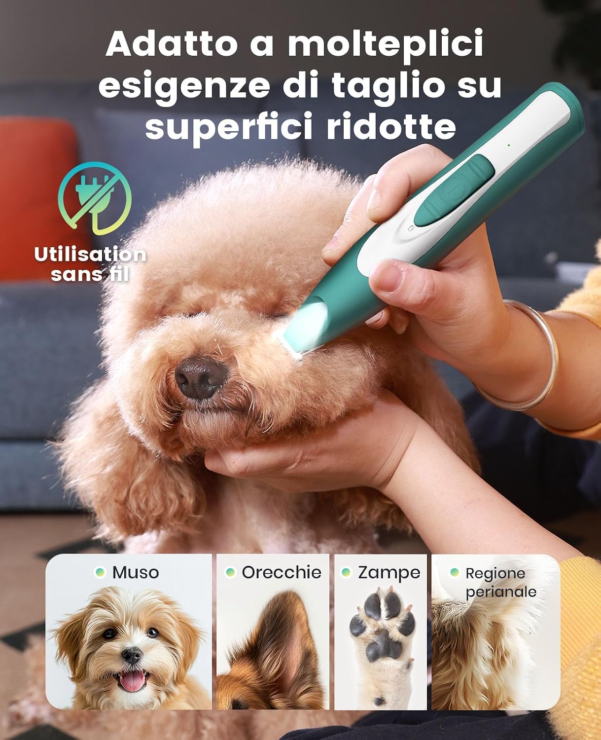 Detalle 2 de Oneisall Regolabampa con luce a LED, tagliacapelli silenzioso per cani di piccola taglia