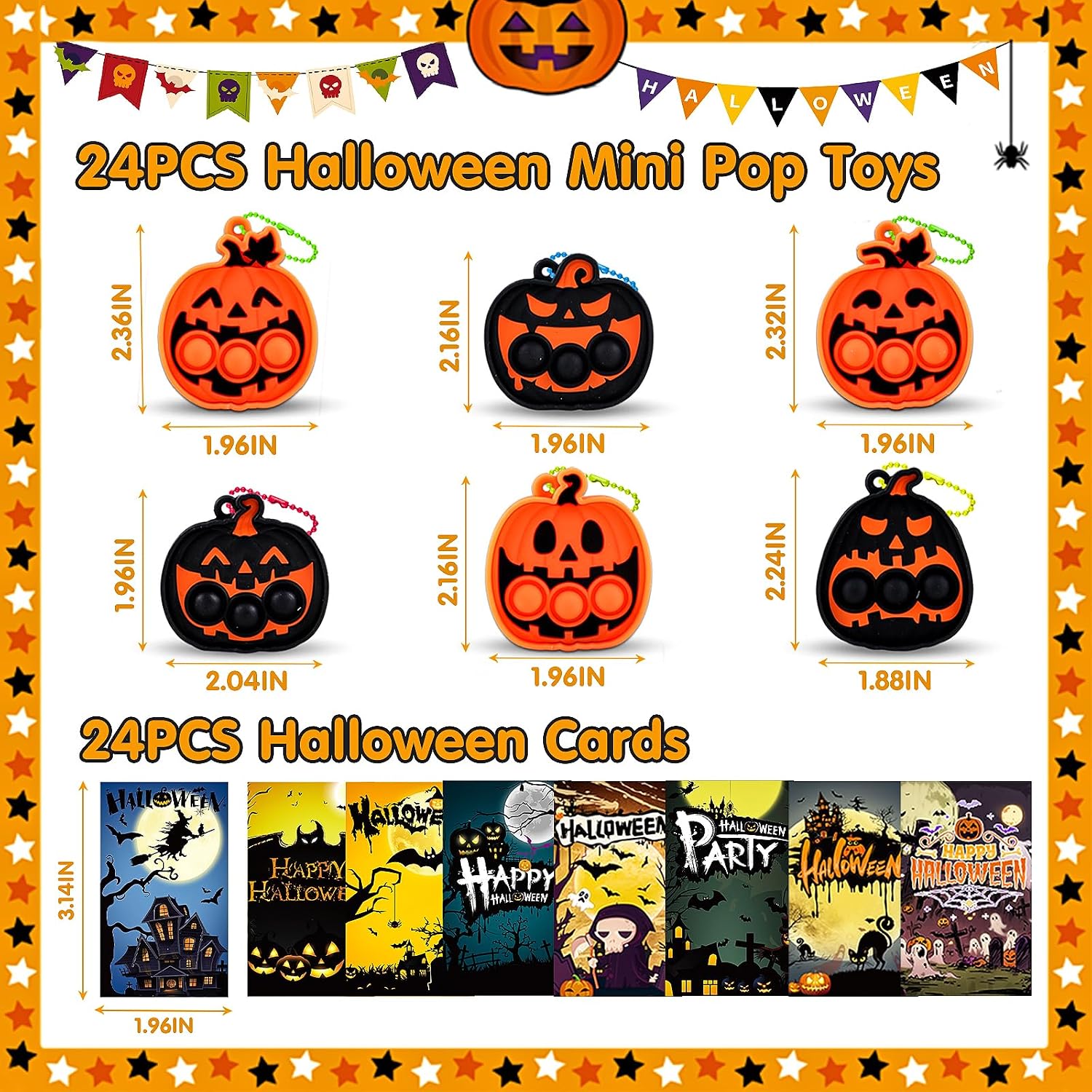 Detalle 2 de Kiss Monkey Halloween Pumpkin Pop Fidget Toys, 24-Piece Silicone Keychains