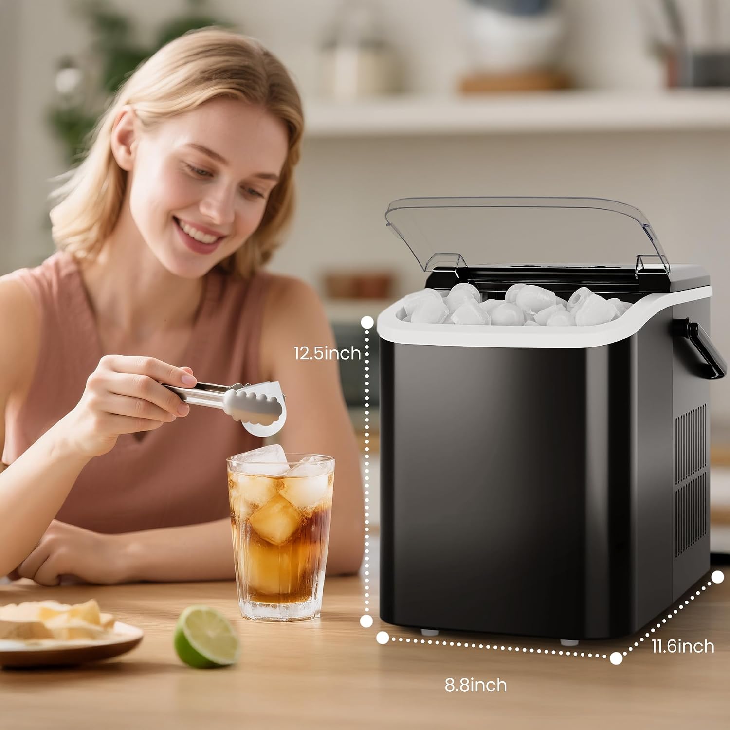Thumbnail 6 de DUMOS ZBJ-PP10A Countertop Ice Maker with Handle, 26 lb/24h, 2 Sizes