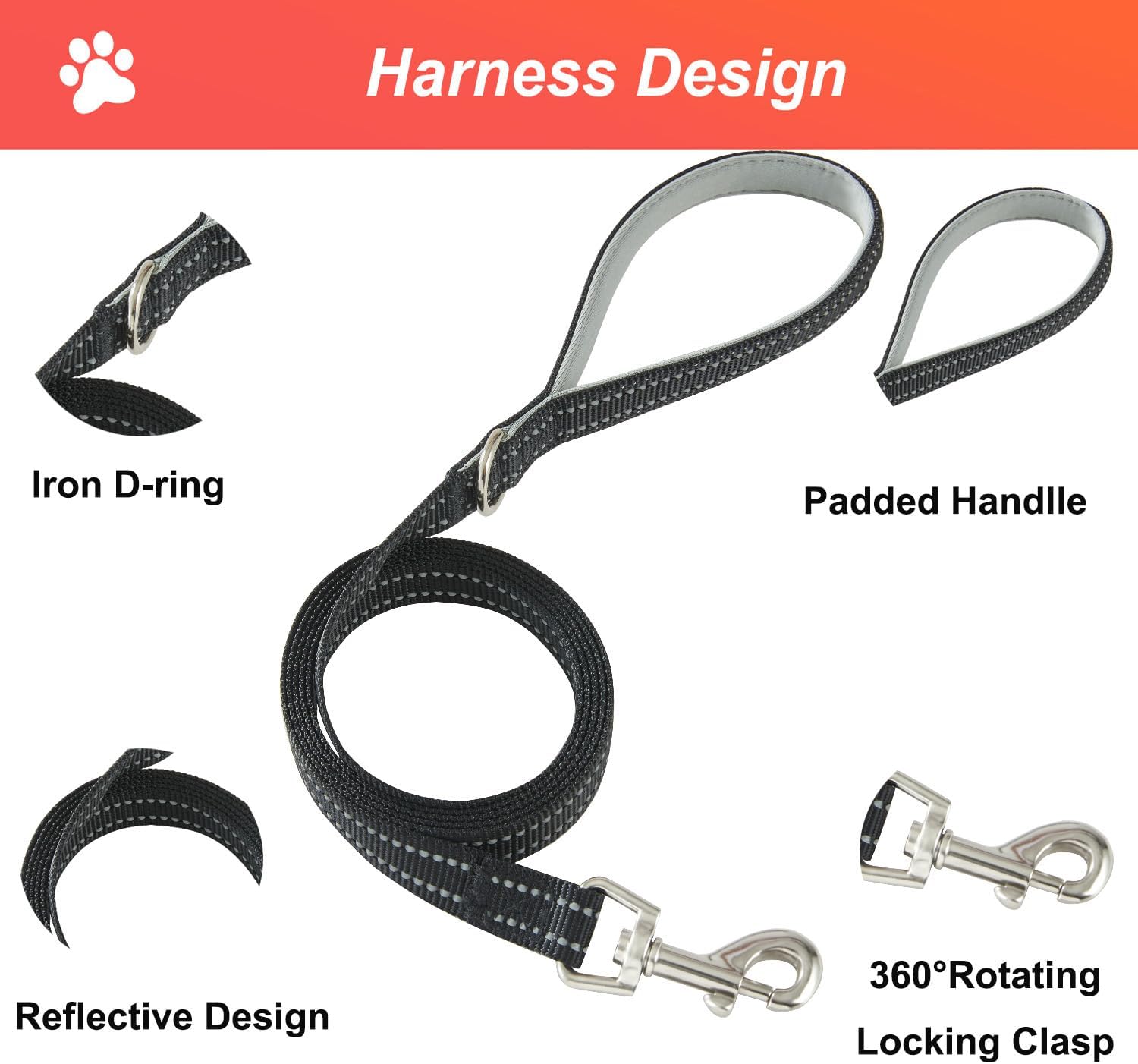 Detalle de Hipubby HB-Dog Harness M Dog Harness and Leash Set, Reflective Air Mesh, Black/Red