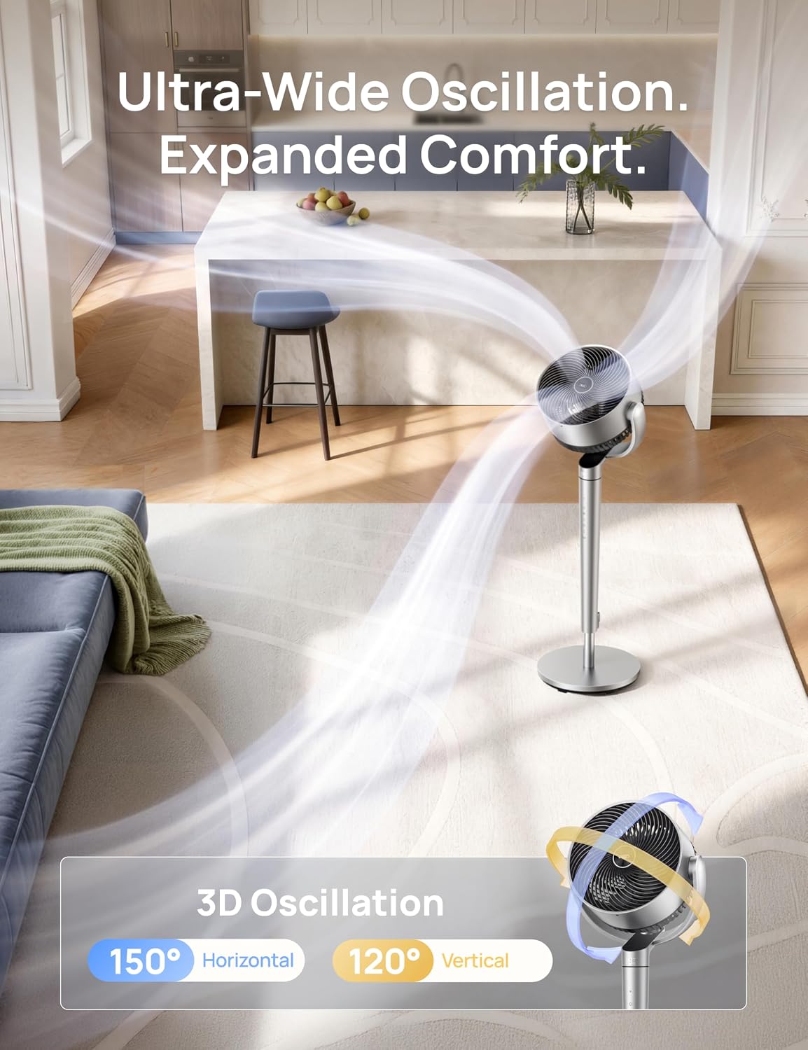 Thumbnail 2 de DREO Smart Fan for Bedroom: 110ft Pedestal with DC Motor, Omni-Directional Oscillation, and Wi-Fi Voice Control