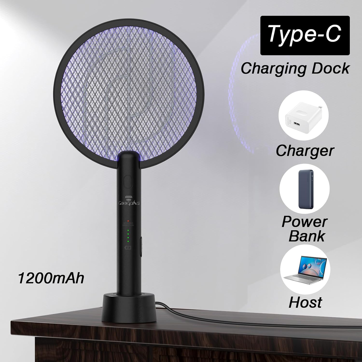 Thumbnail 6 de GooQand Electric Fly Swatter Rechargeable (4000V) USB 2-in-1 Bug Zapper Racket, 2 Pack