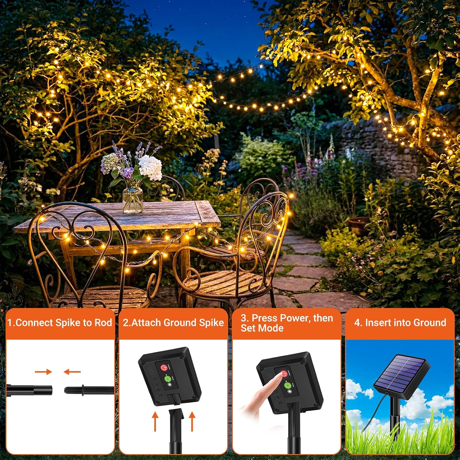 Detalle de Bitjam 6M 60 LED Solar-Lichterkette Outdoor – IP65, 8 Modi, wasserdicht und wetterfest