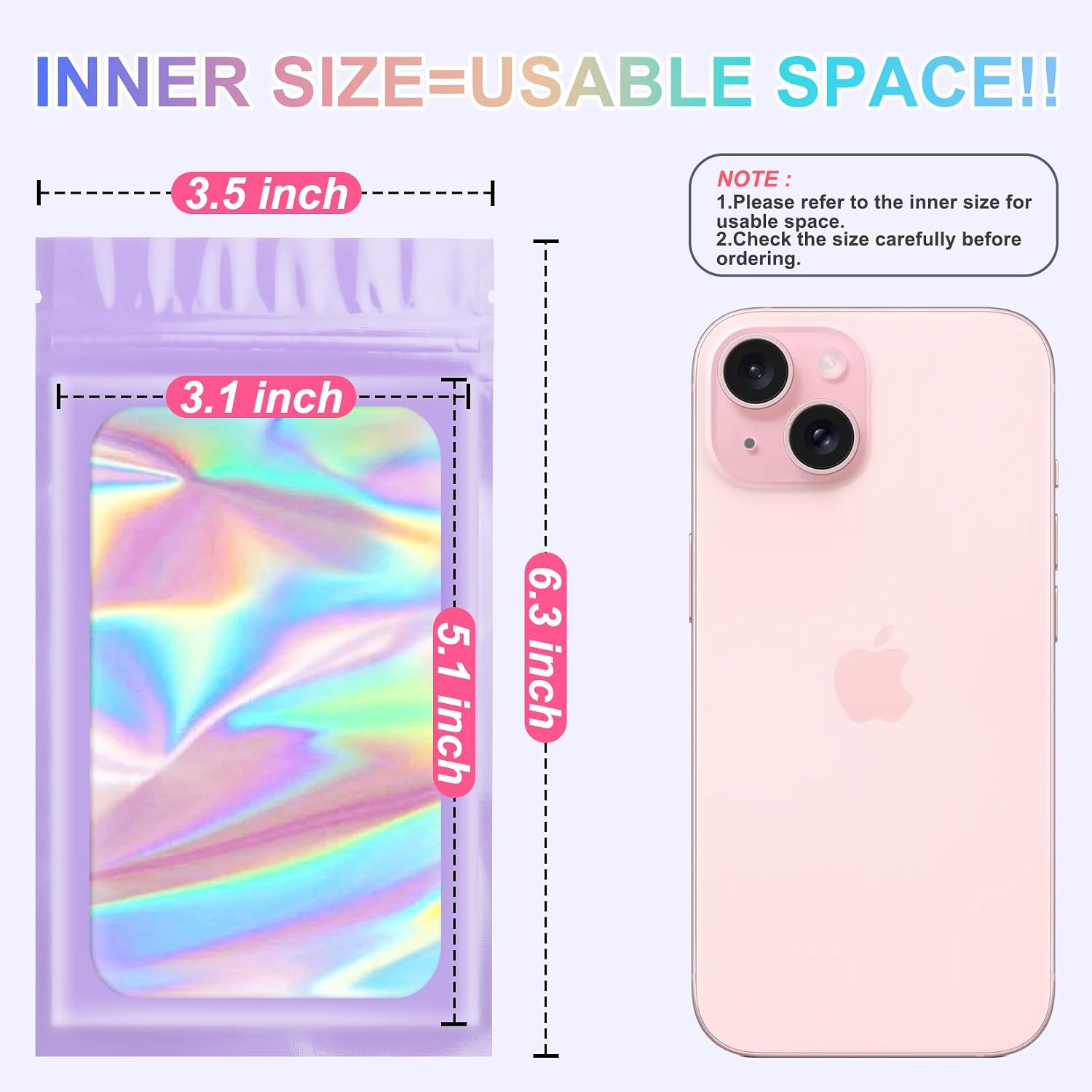 Thumbnail 1 de ANZNKU 100 Pieces Smell Proof Mylar Resealable Bags with Clear Window (Purple, 3.5 x 6.3 Inch)