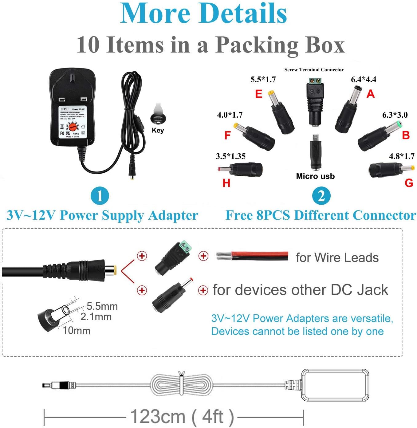 Thumbnail 6 de EFISH International Power Adapters Multifunctional Portable Power Transformer with 8 Tips (UK Plug Included)