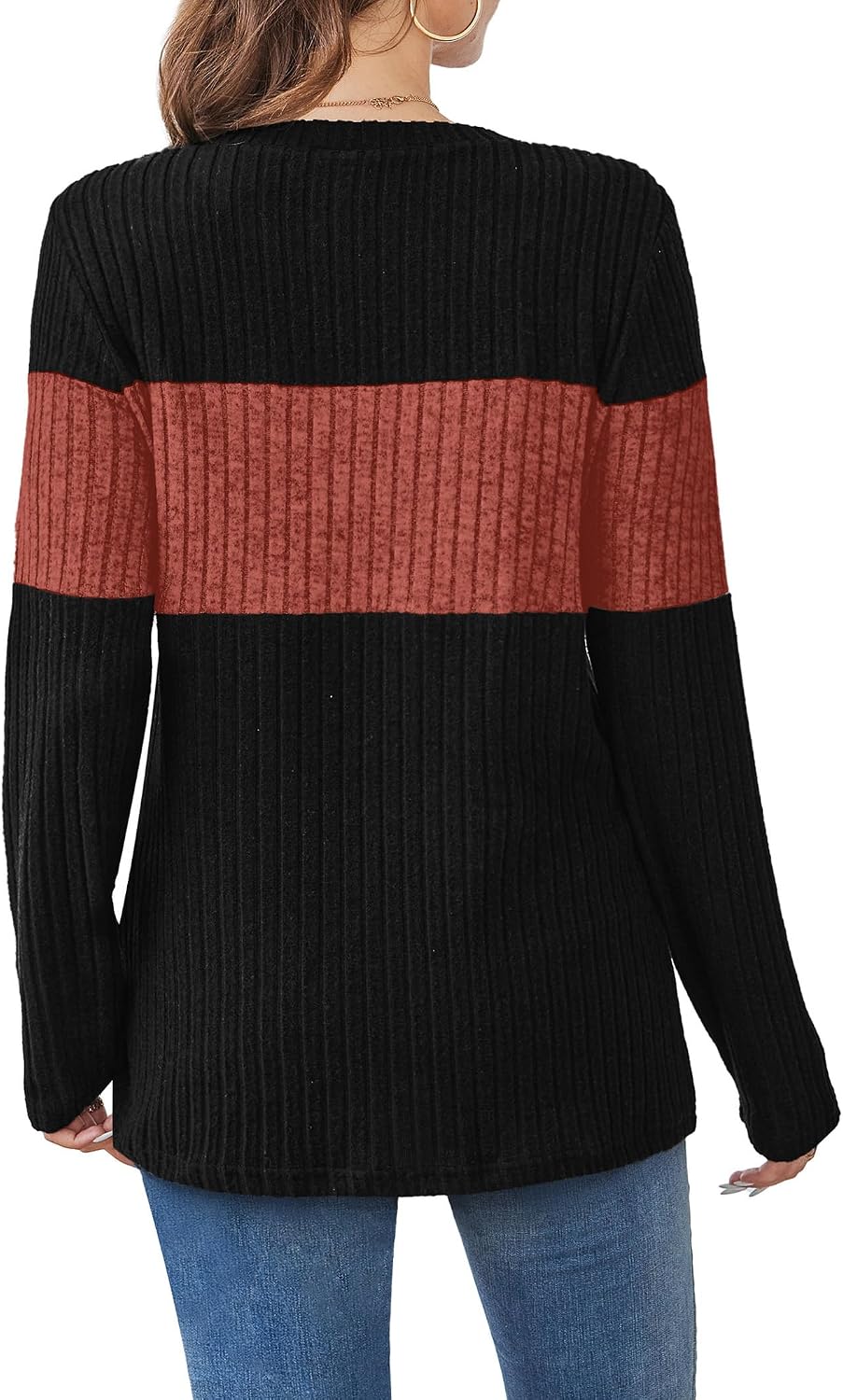Detalle de WIHOLL Women's Color-Block Lightweight Sweater, Long-Sleeve Top