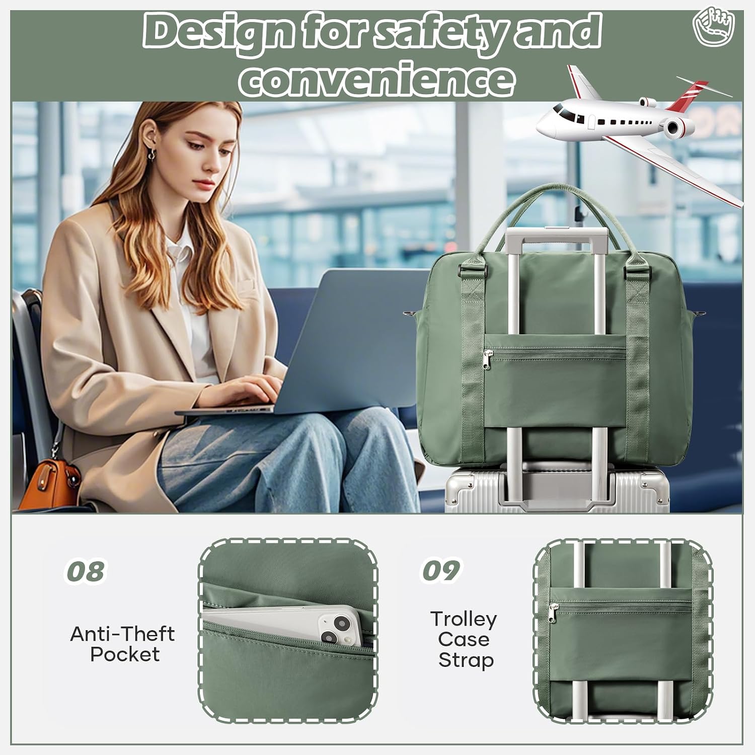 Thumbnail 5 de Easyjet Underseat Cabin Bag 45x36x20cm K3-Green — Weekend Traveller’s Carry-On with Wet Pocket