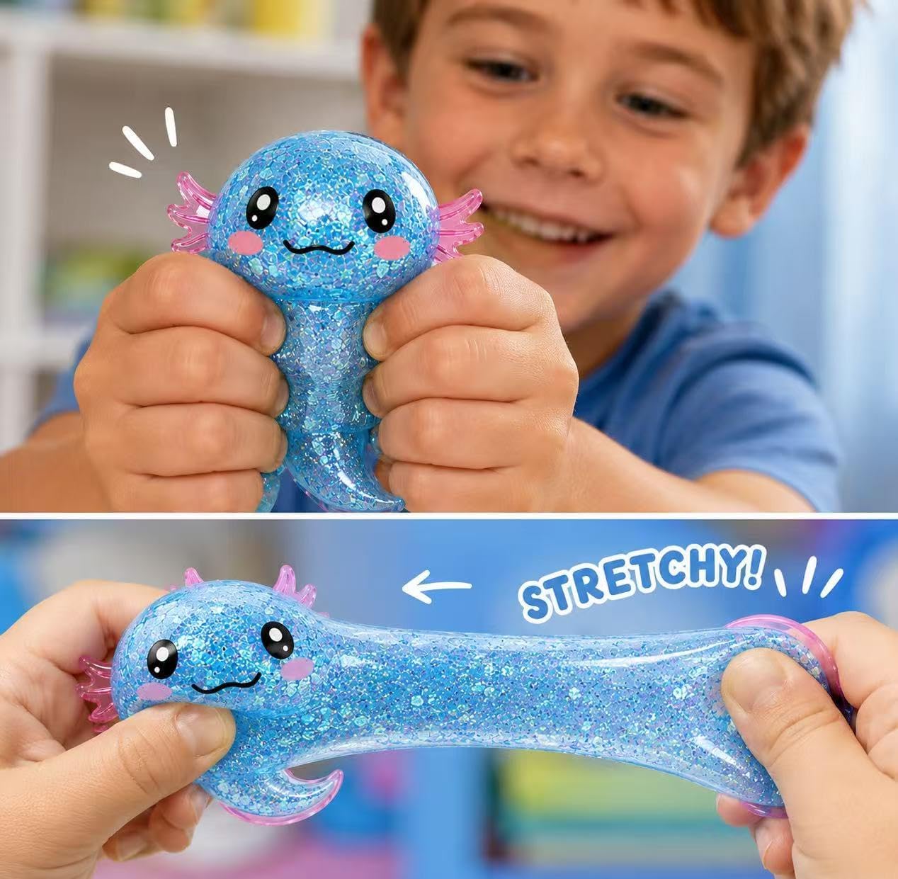 Detalle de HFZCZW Blue Axolotl Squishy Toy Set, Glitter-Filled TPR, 24 Count