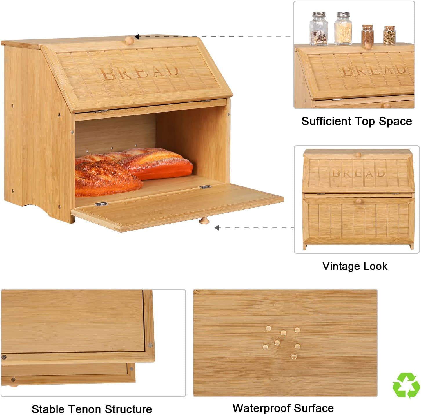 Detalle 1 de Leader Accessories Double Decker Bamboo Bread Bin 15.3" 🍞