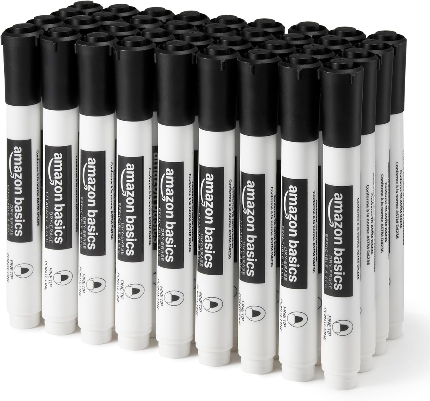 Amazon Basics Marqueurs pour Tableau Blanc à Pointe Fine (Noir), Lot de 36 – Odor Low