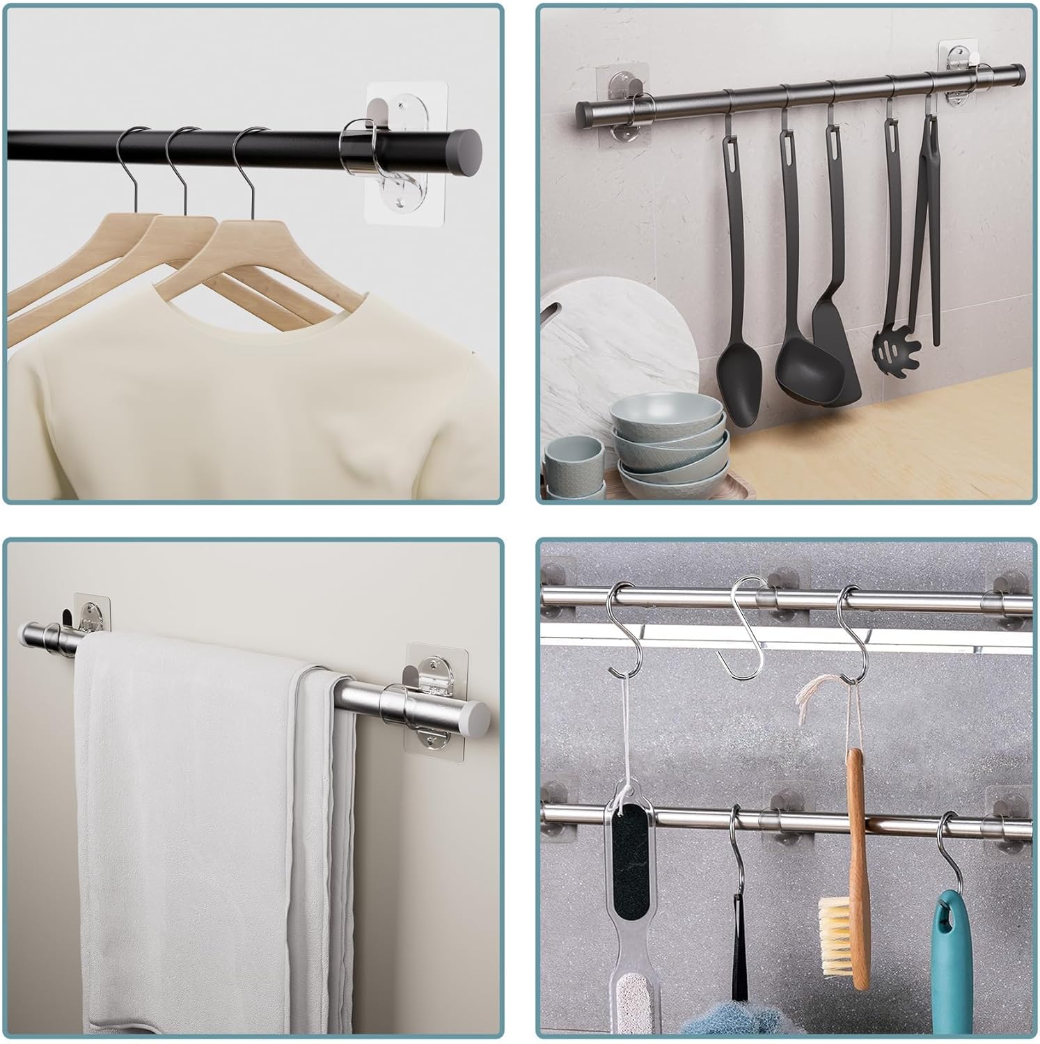 Detalle 2 de Anteabee 6 Pack Self Adhesive Curtain Rod Holders – No Drilling, Clear & Adjustable