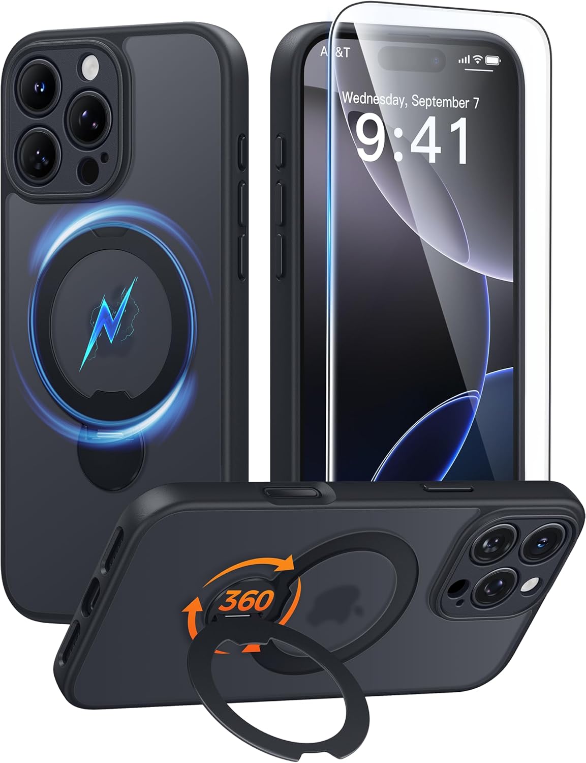 Detalle de FNTCASE for iPhone 16 Pro Max: 360 Spin Magnetic Stand Case with MagSafe, Screen Protector, and Full Camera Protection