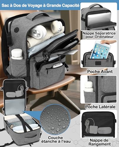 Detalle de LYNXCHER Sac à dos cabine avion 40x30x20 – Anti-vol, compartiment PC 15,6