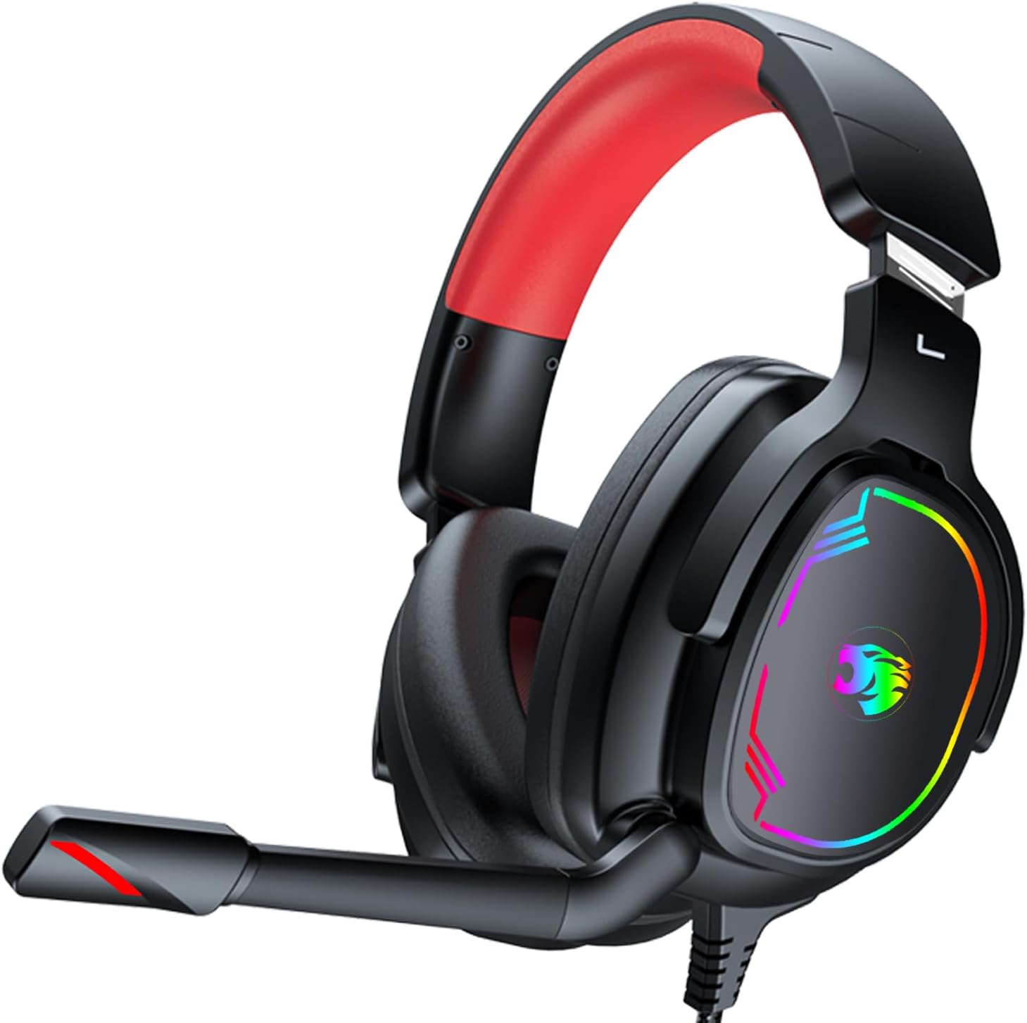 Detalle de Jimonyer A82 Gaming Headset, 7.1 Surround Sound, 50mm Drivers, Red RGB