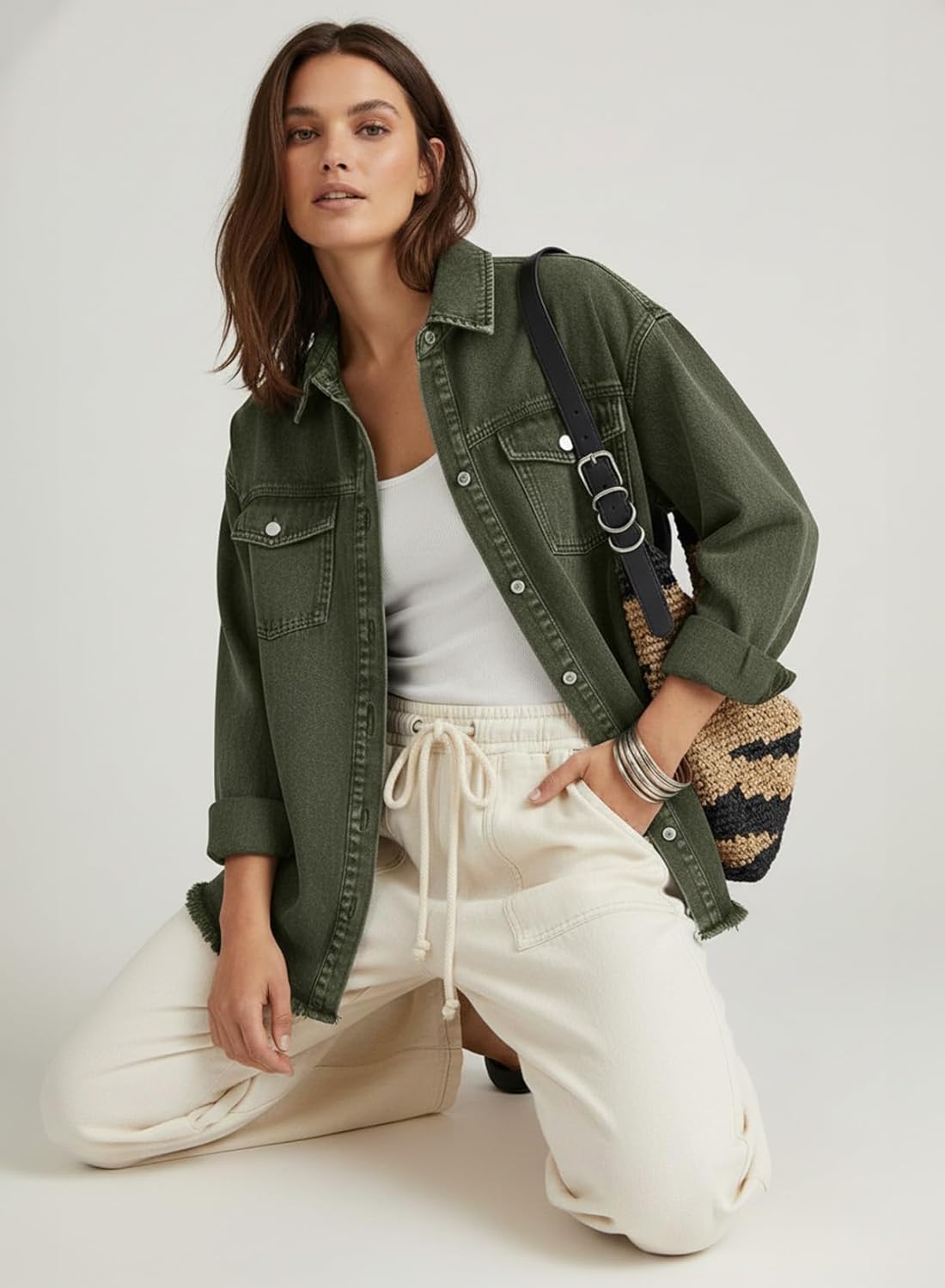 Thumbnail 4 de Dokotoo Women's Oversized Denim Jacket: Casual Distressed Long Sleeve Denim Shirt