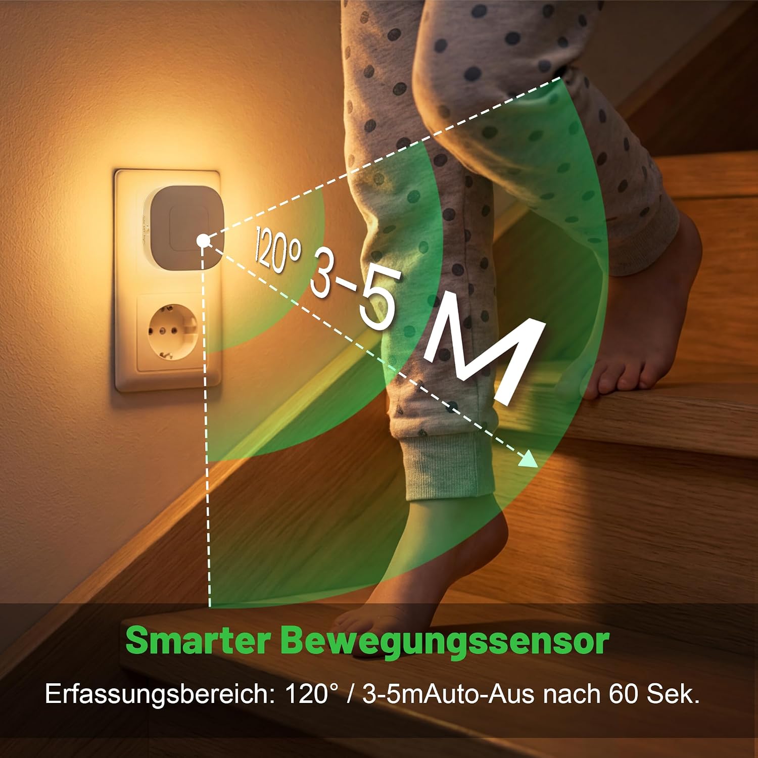 Thumbnail 5 de daphomeu Nachtlicht Steckdose mit Bewegungssensor und Dämmerungssensor – 2er-Set in Bernstein