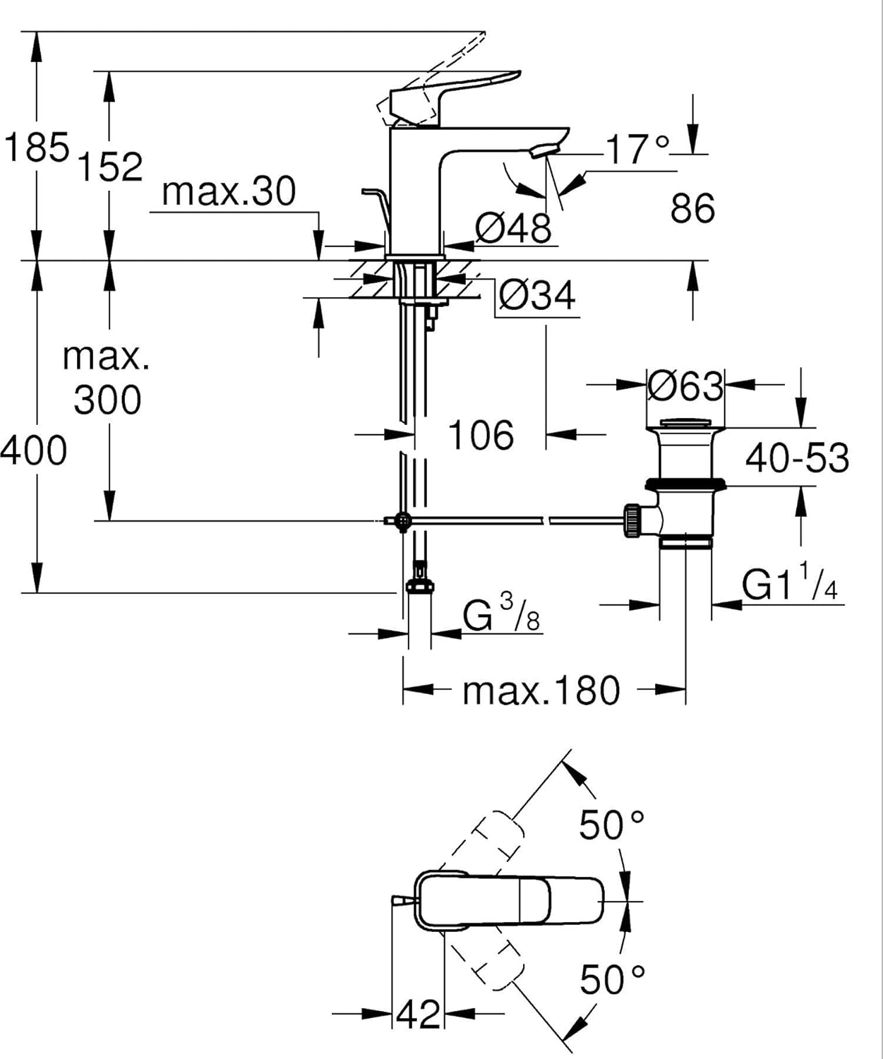 Thumbnail 5 de GROHE Dice Mitigeur monocommande Lavabo Taille S – Chrome 1018560000