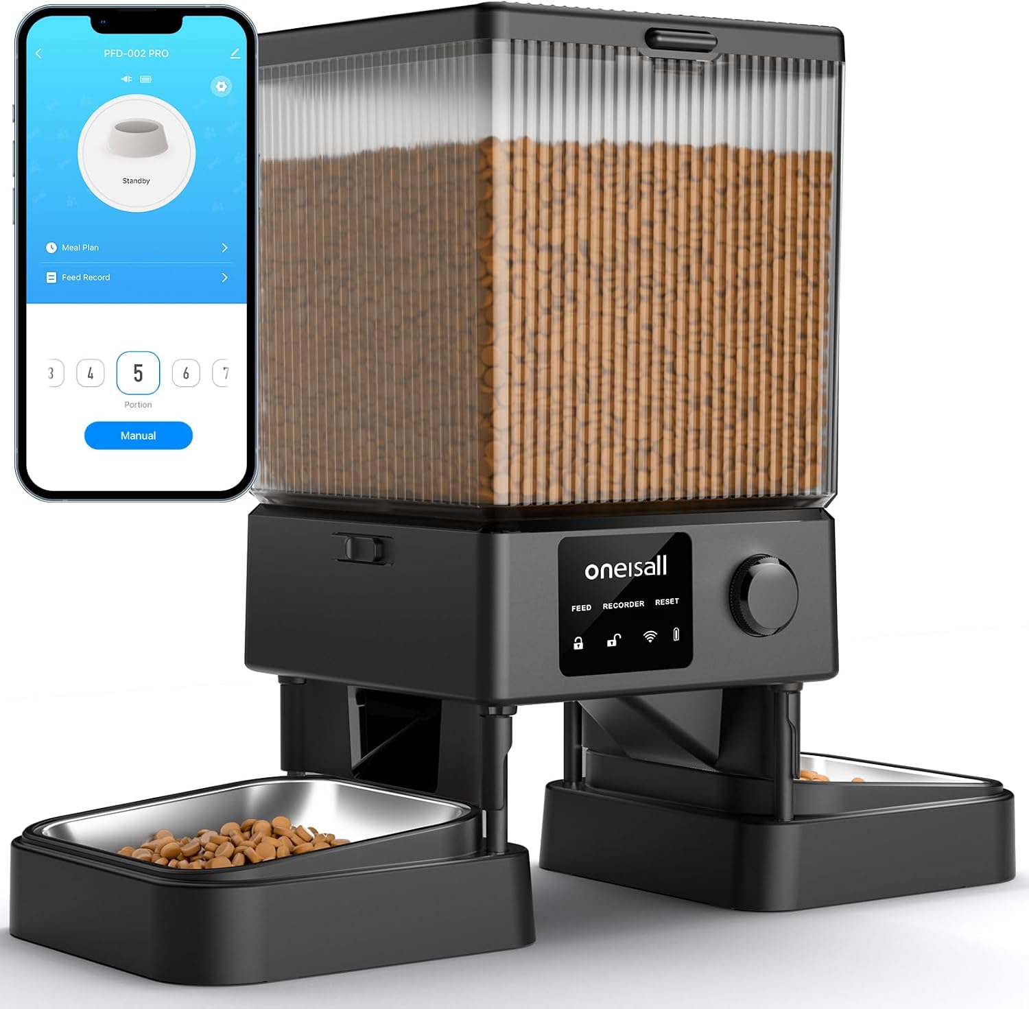 Detalle de Oneisall 5L Futterautomat Katze 2 Näpfe 5G/2.4G WiFi
