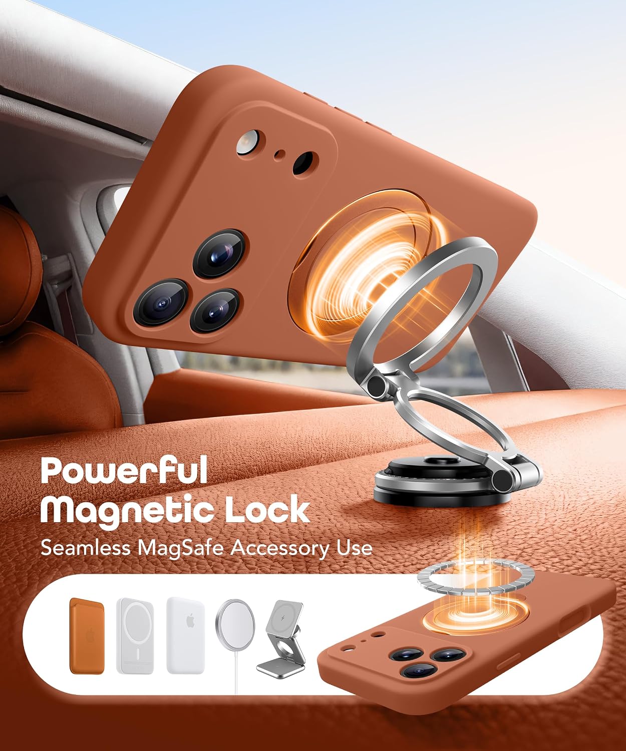 Detalle de GolbinBox for iPhone 17 Pro Max Case with 360° Spin Magnetic Stand (Orange Rust)