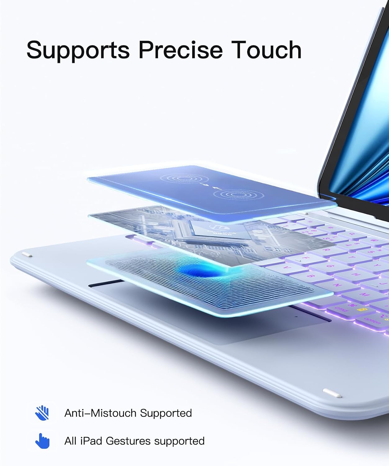 Detalle de Inateck Ultralight Keyboard Case with Touchpad for iPad (11"/10.9") A16 11th Gen to Pro 11" — Blue