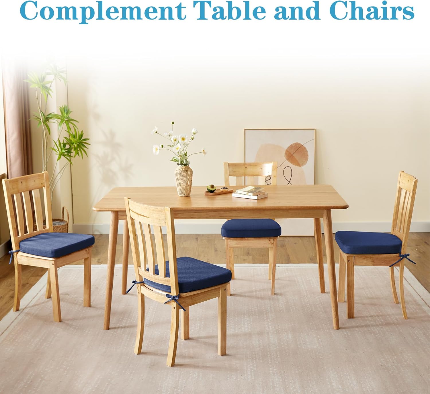Detalle de IASEAHK Chair Cushions for Dining Chairs (Set of 4) – 17" x 16" x 2" Navy Blue, Non-Slip with Ties