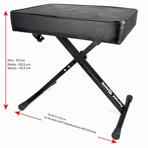 Detalle de RockJam Panca Pianoforte Regolabile: sgabello imbottito, design pieghevole e supporto stabile