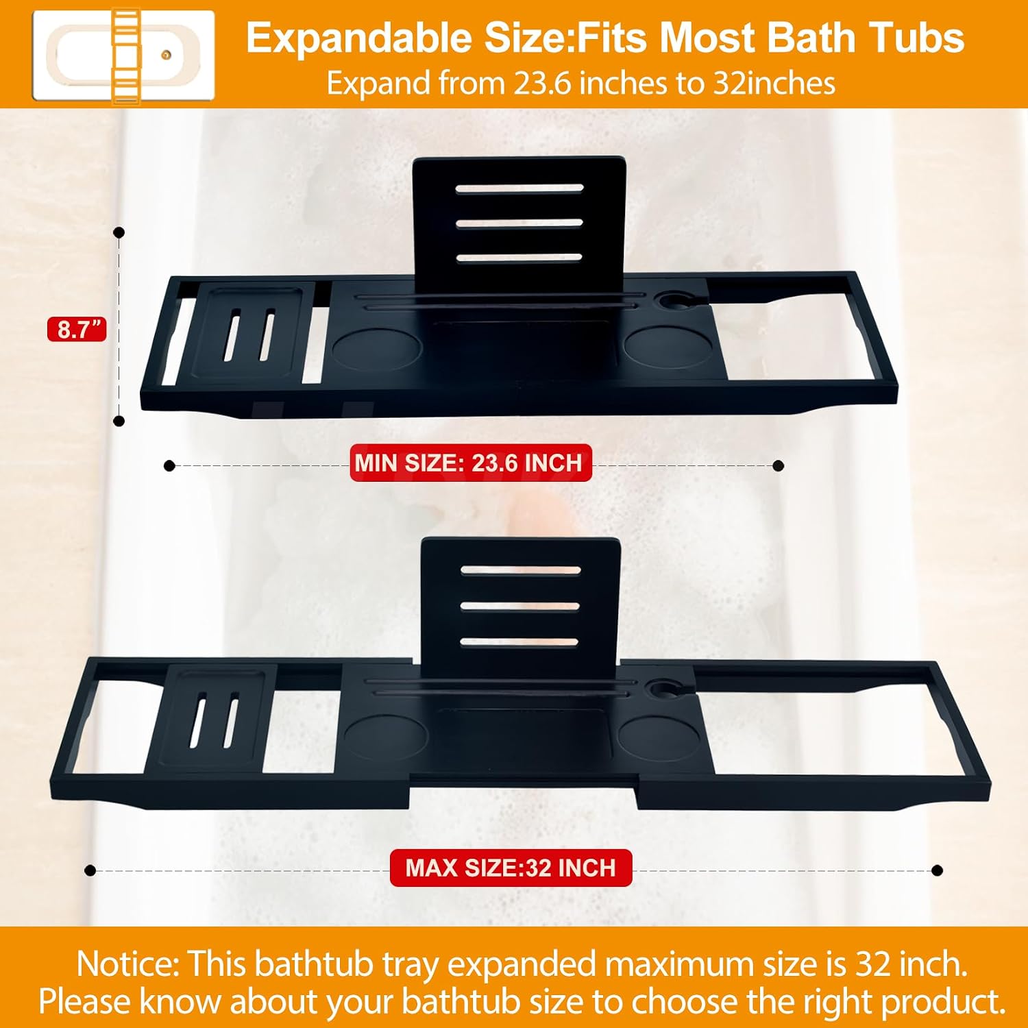 Detalle de Banlilu Premium Bathtub Caddy Tray 27.5–35.4 in