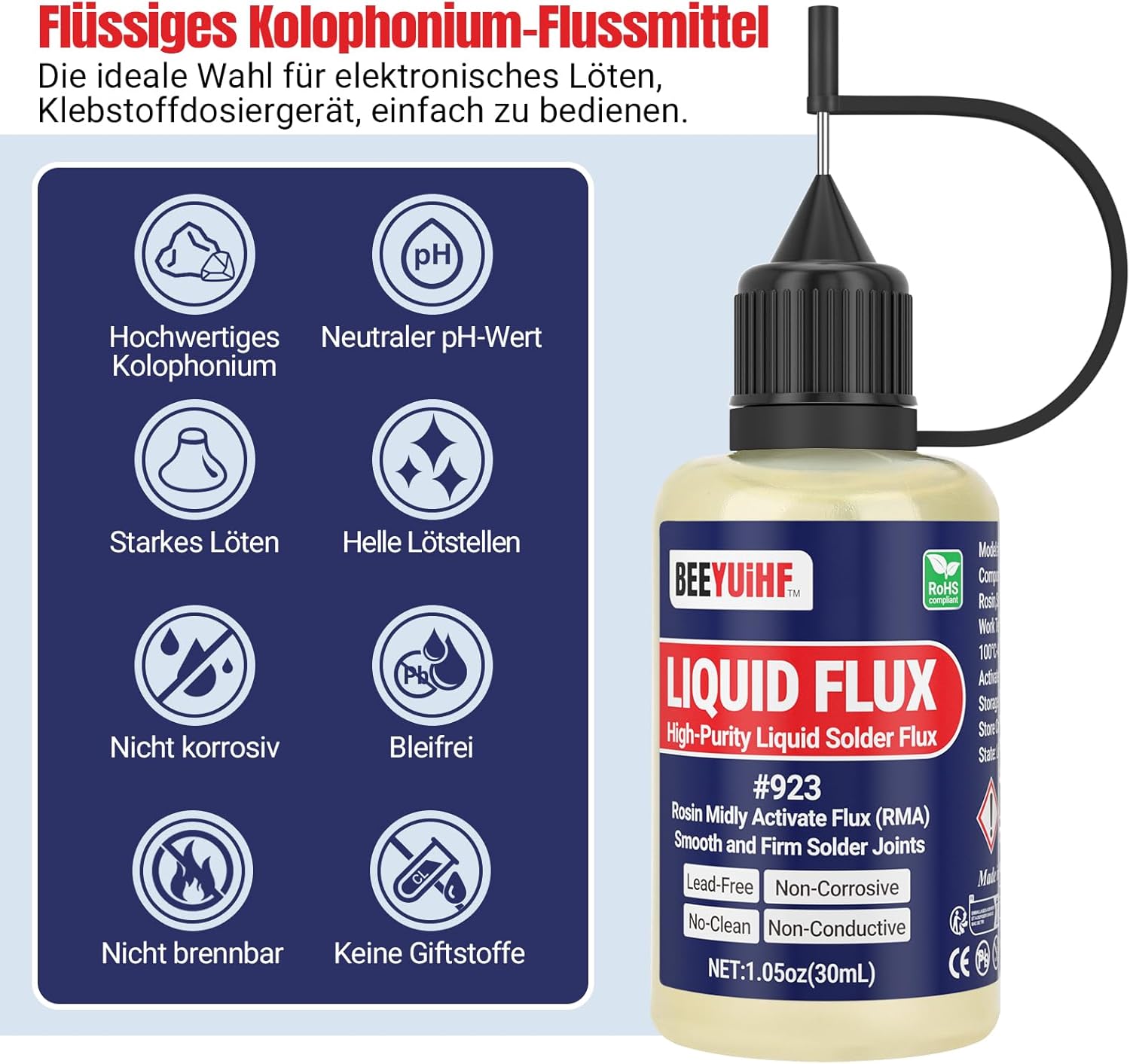 Detalle de BEEYUIHF Flüssiges Flussmittel #923 – neutrales, bleifreies Kolophonium-Lötwasser für Elektronik (30 mL)