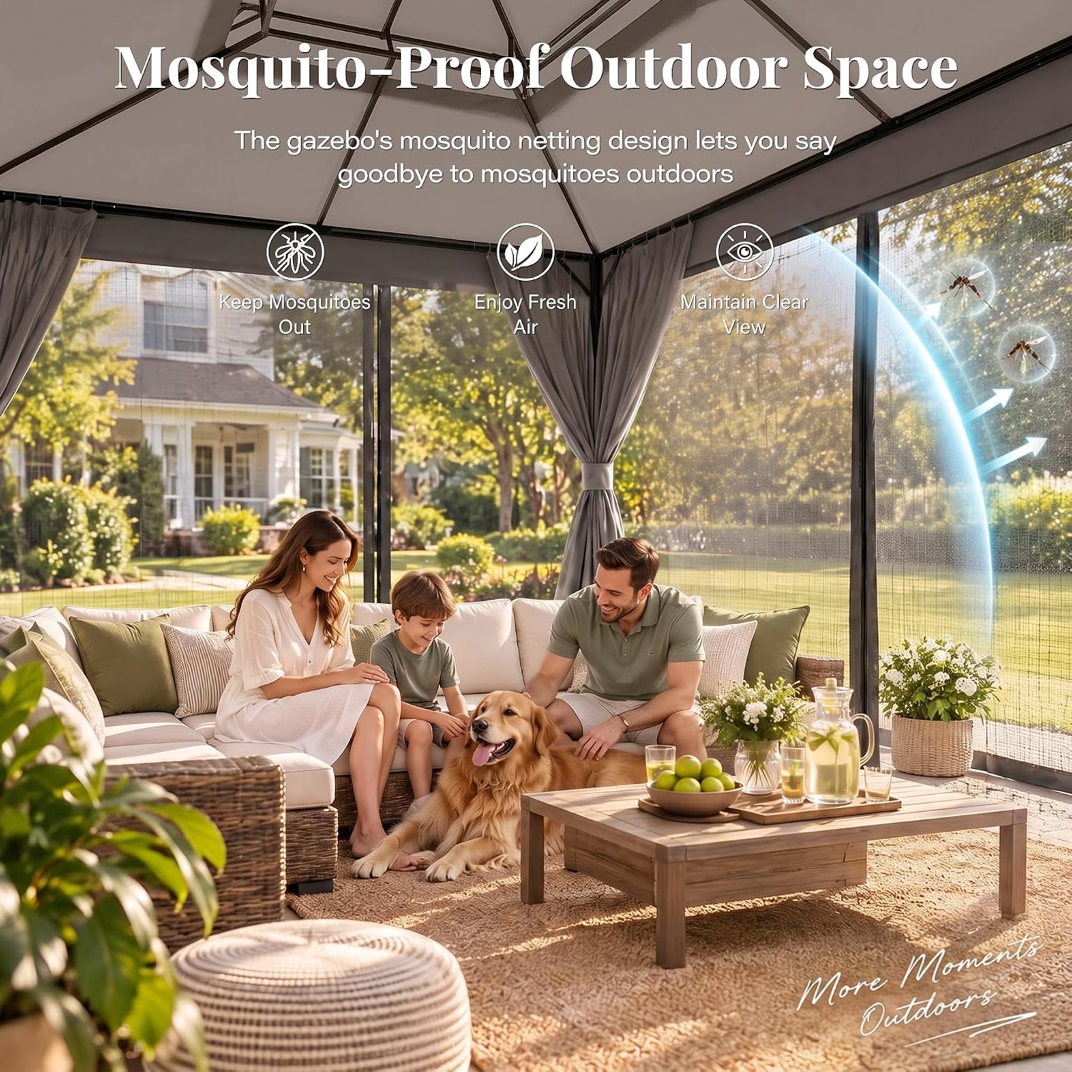 Detalle de LAUSAINT HOME 10x13 Gazebo Canopy with Double Roof, Netting & Curtains