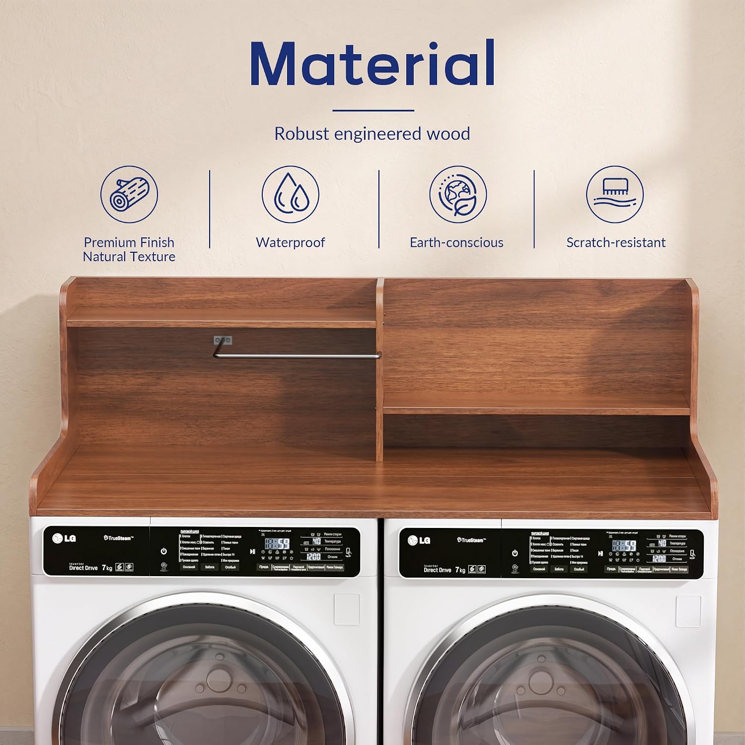 Thumbnail 5 de DTK w-hr Washer Dryer Countertop with 2-Tier Shelf and Clothes Rail, Walnut