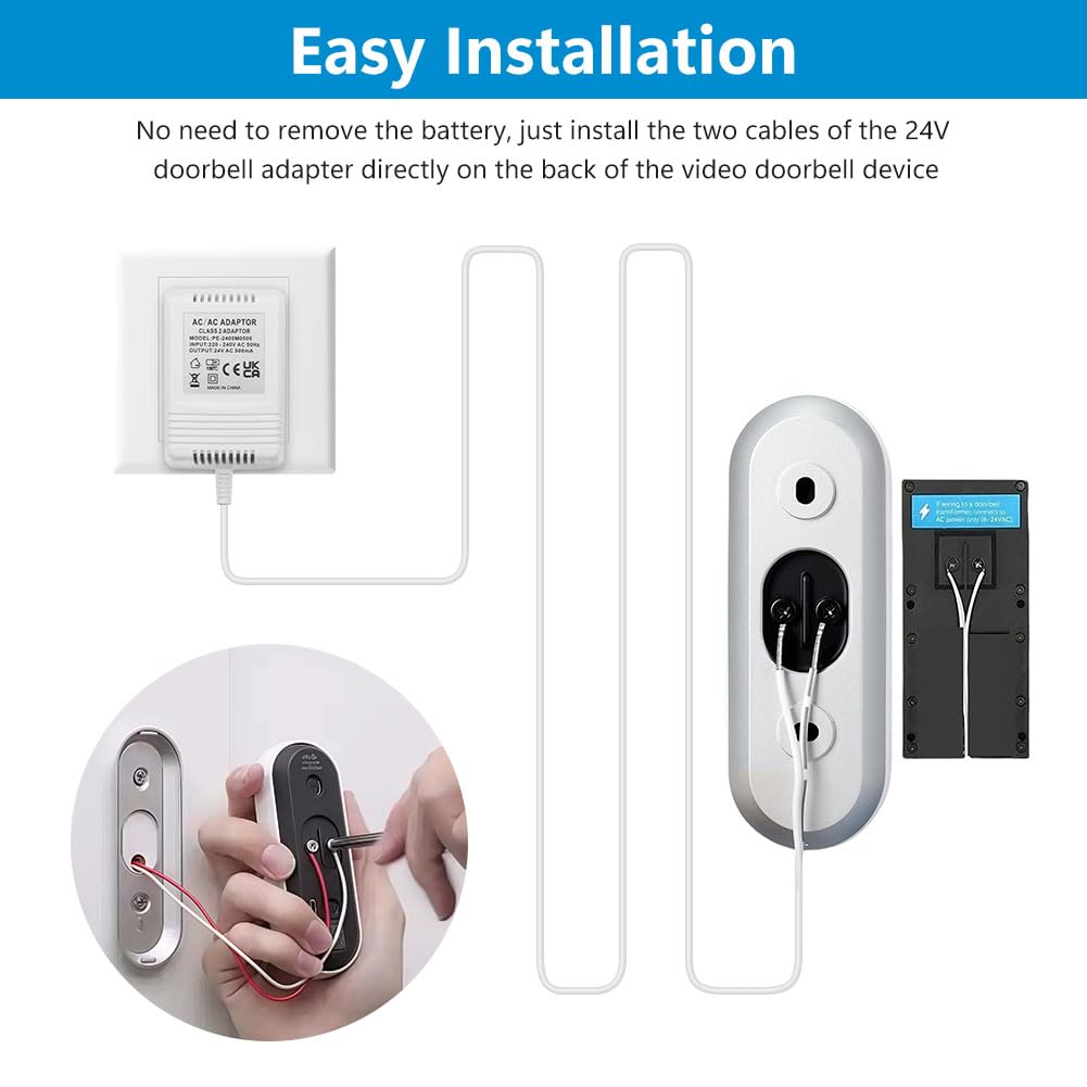 Detalle de AMFUN 24V 500mA Doorbell Transformer (AC power adapter) for Ring doorbells & thermostats, 8m cable