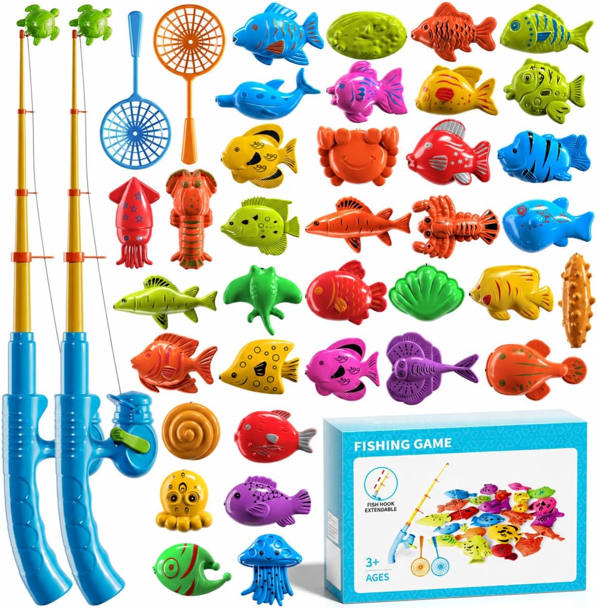 Detalle de Magnetic Fishing Game Toy Set with Rod, Net and Floating Sea Creatures for Kids 3–8