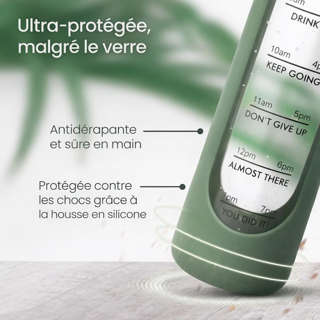 Thumbnail 2 de Amalindo gourde en verre 1 l – vert olive, avec brosse et coque silicone