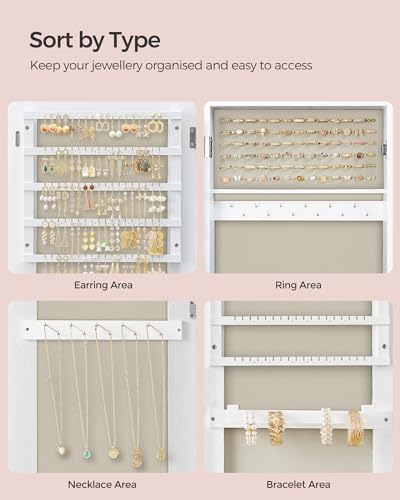 Detalle 2 de SONGMICS Mirror Jewellery Cabinet Armoire JJC069W02 (White with Beige Lining)