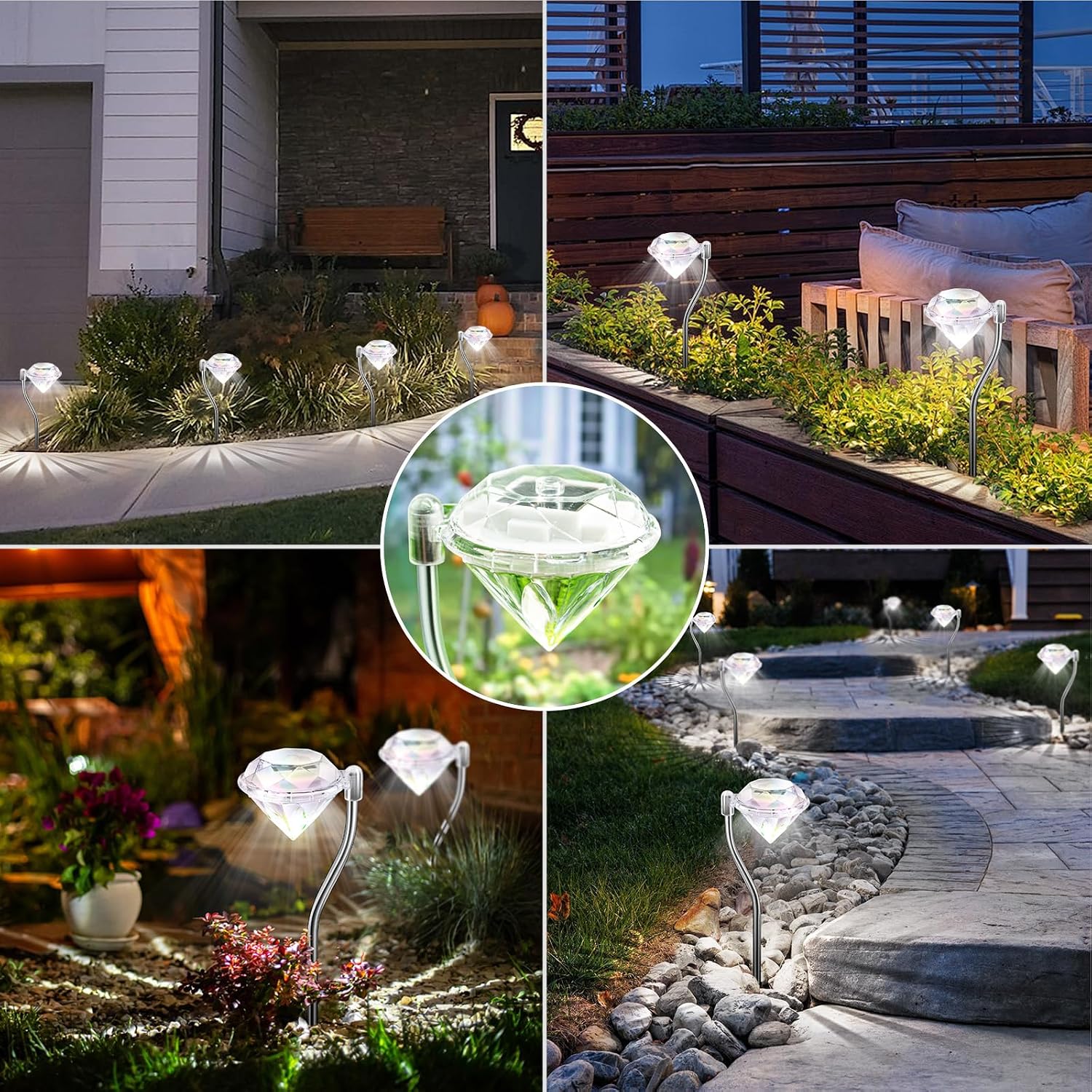 Thumbnail 6 de Anordsem Solar Lights Outdoor Garden: Stainless Steel Diamond Stake Lamp 4 Pack