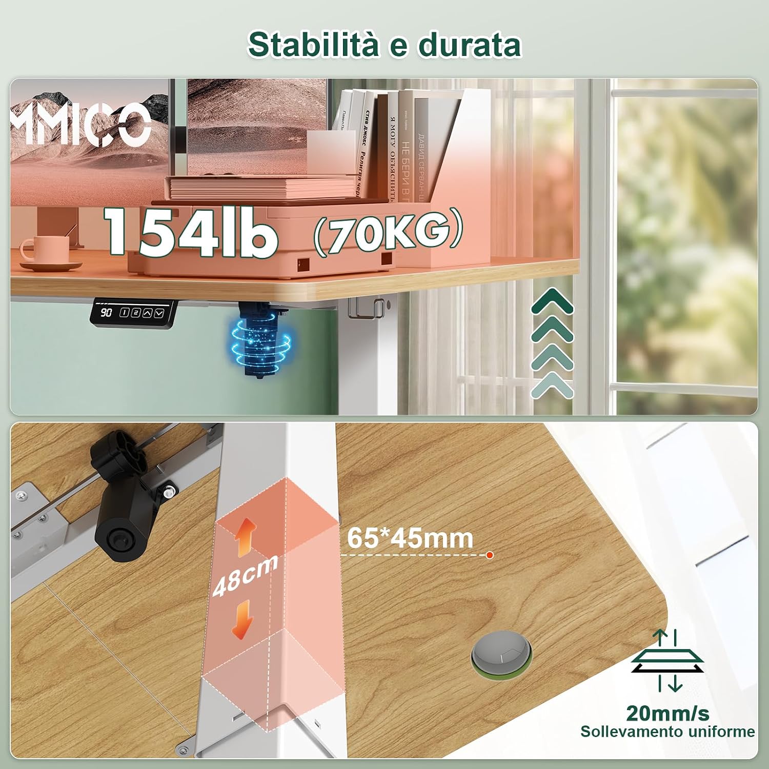 Thumbnail 5 de JUMMICO Scrivania regolabile in altezza 100×60 cm beige – telecomando a 4 tasti e memoria