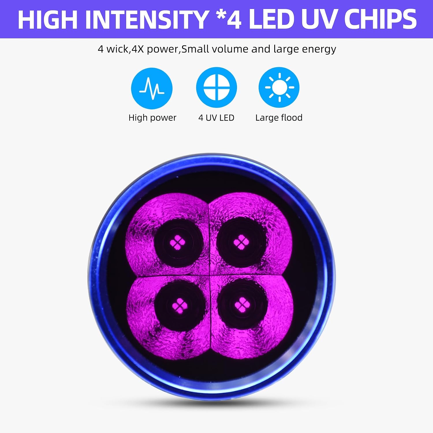 Detalle 2 de DARKBEAM B50-365nm UV-ficklampa 365 nm med USB-C och fyra LED-lampor