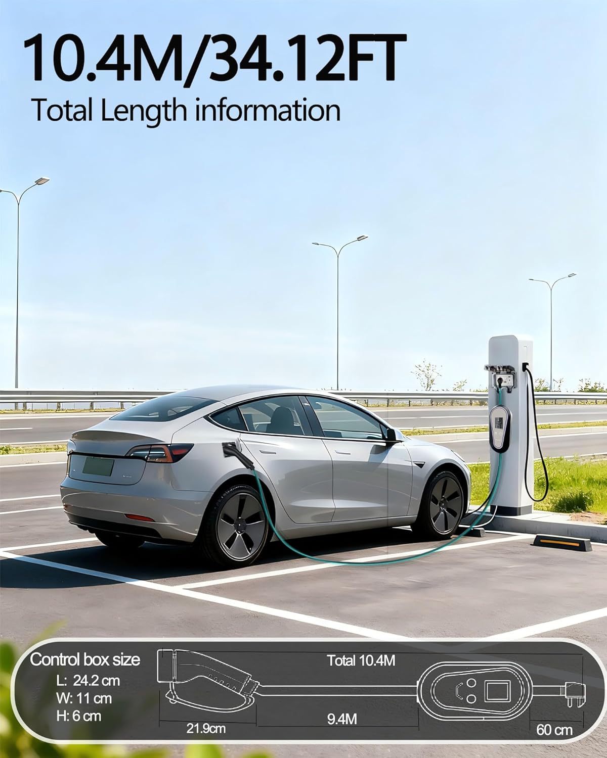 Thumbnail 6 de Waveloso Type 2 to 3 Pin EV Charger Cable (10.4m) with LED Screen, 6/8/10A Adjustable Current and Timing Delay