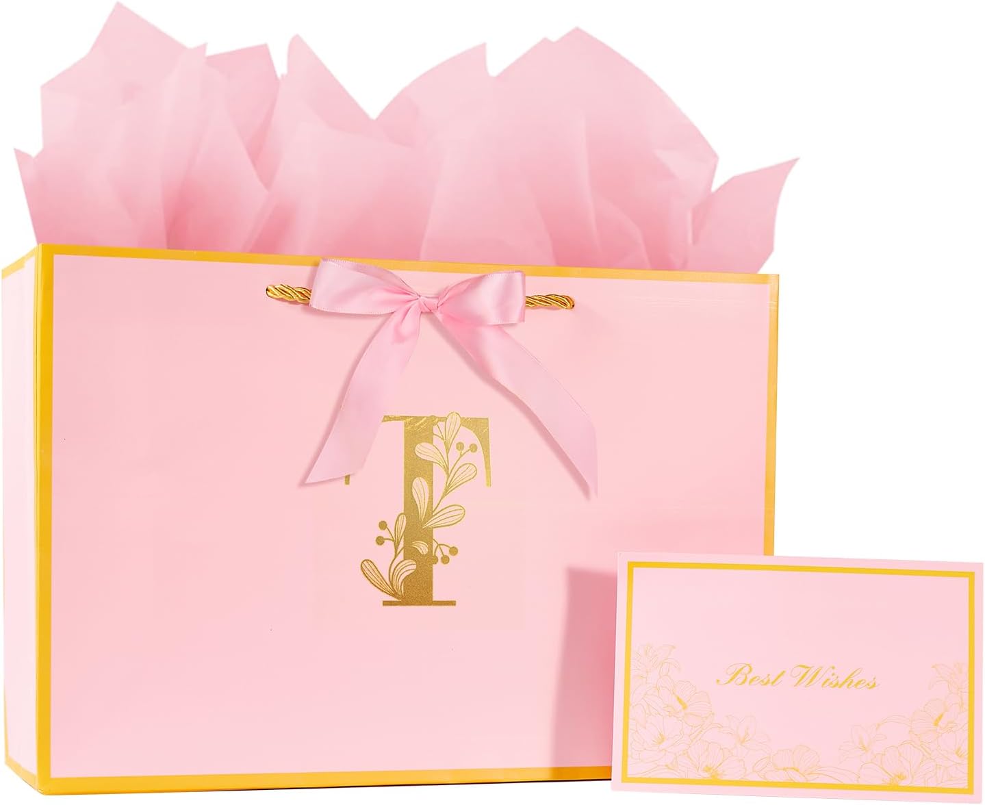 Thumbnail 6 de 12.6 Inch Large Pink Letter Gift Bag with Card & Tissue — A personalised touch for her special day