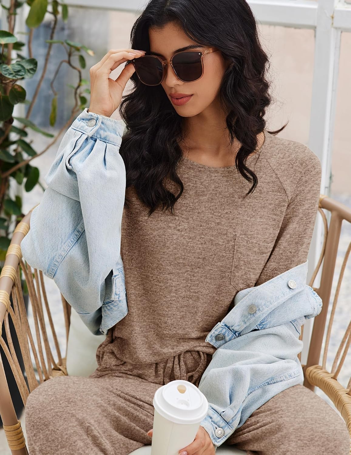 Thumbnail 1 de Ekouaer EYS005548 Women’s Two-Piece Pajama Set, Long Sleeve, Crew Neck