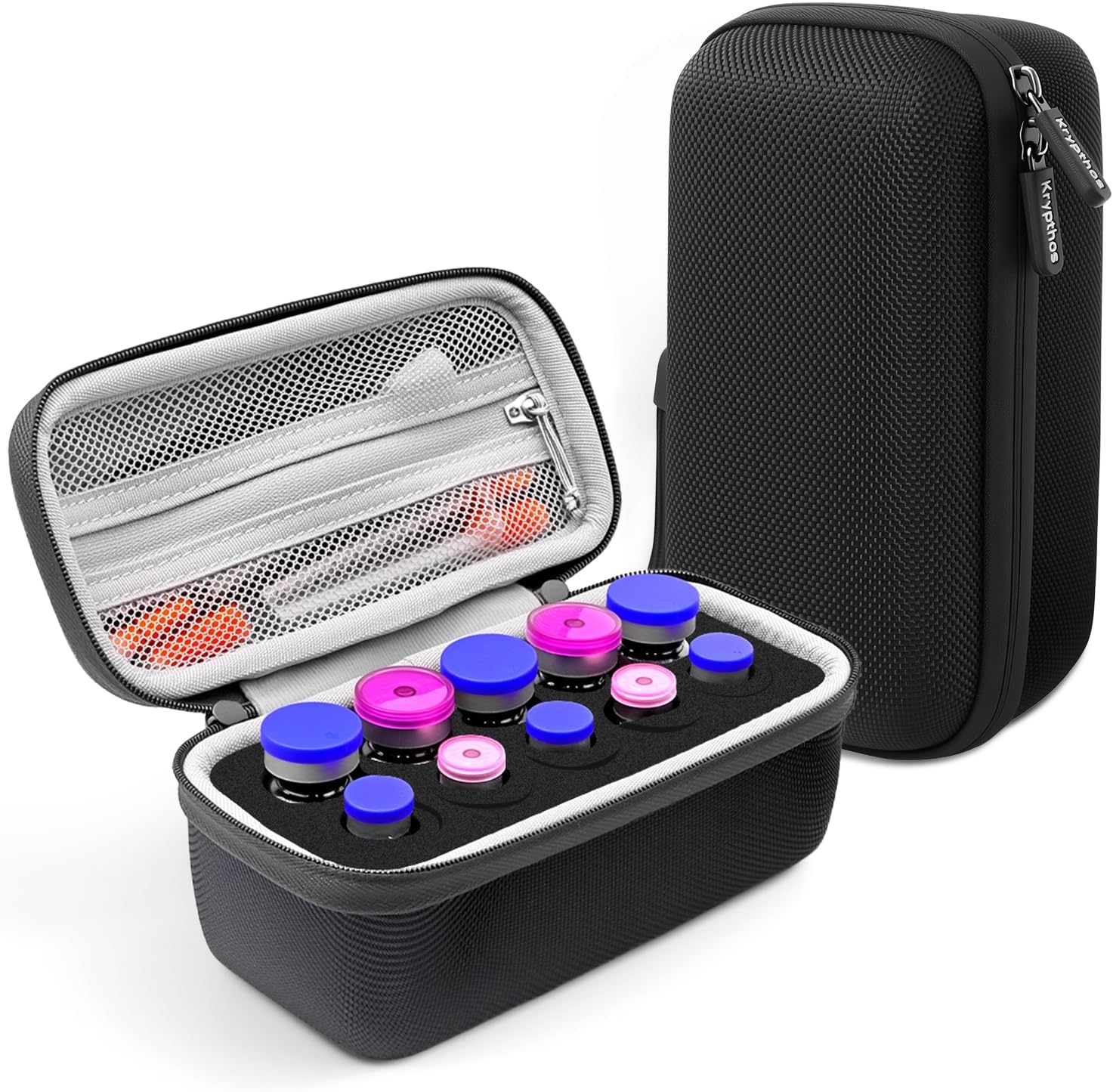 Detalle de Krypthos 10 Slots Insulin Vial Protector Case: Organized, Durable Home Storage for 1–10ml Vials