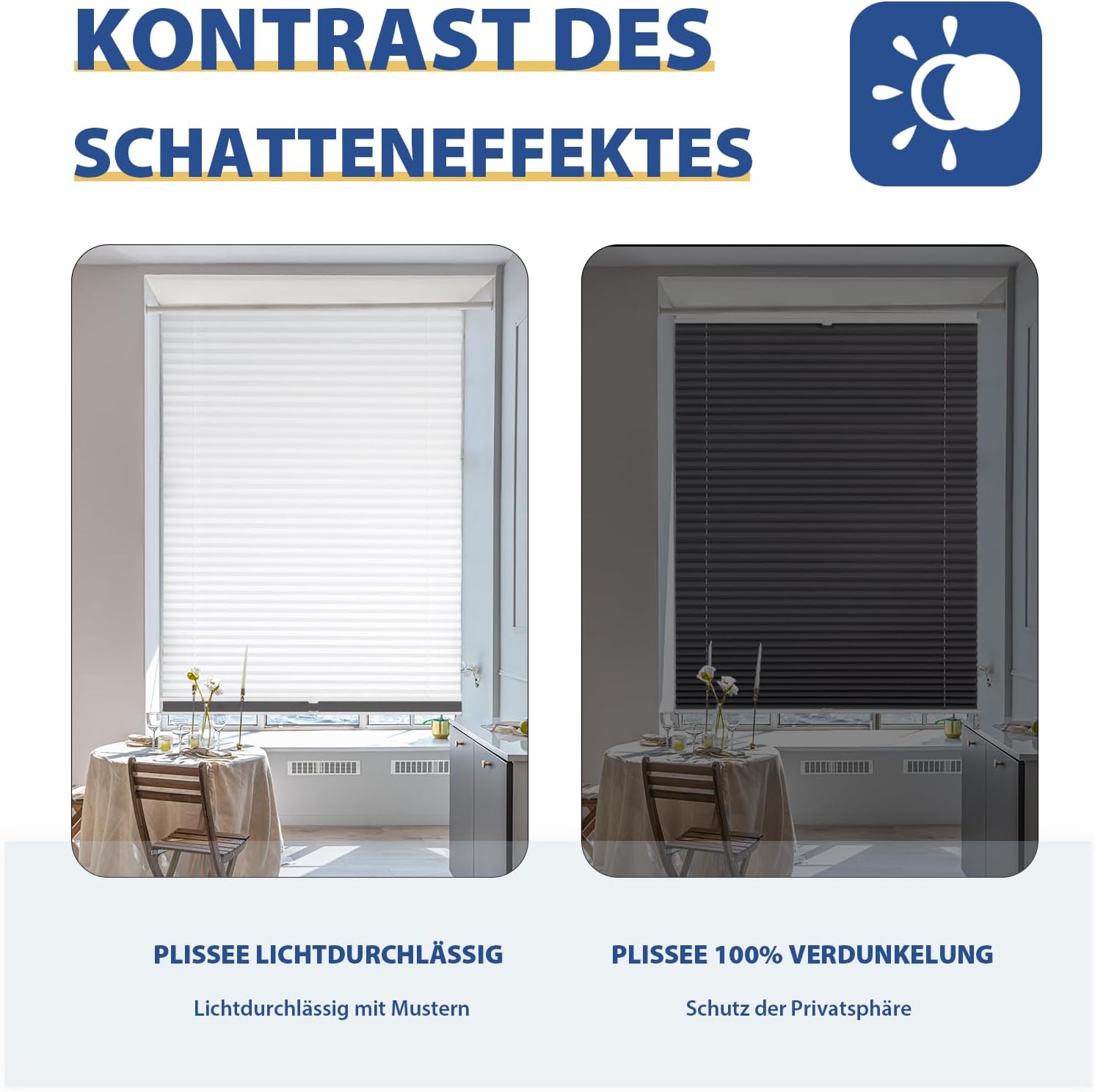 Thumbnail 5 de Sekey Plissee Doppelplissee Day+Night Verdunkelung – ohne Bohren, Klemmfix, 95x120 cm, Weiß/Grau