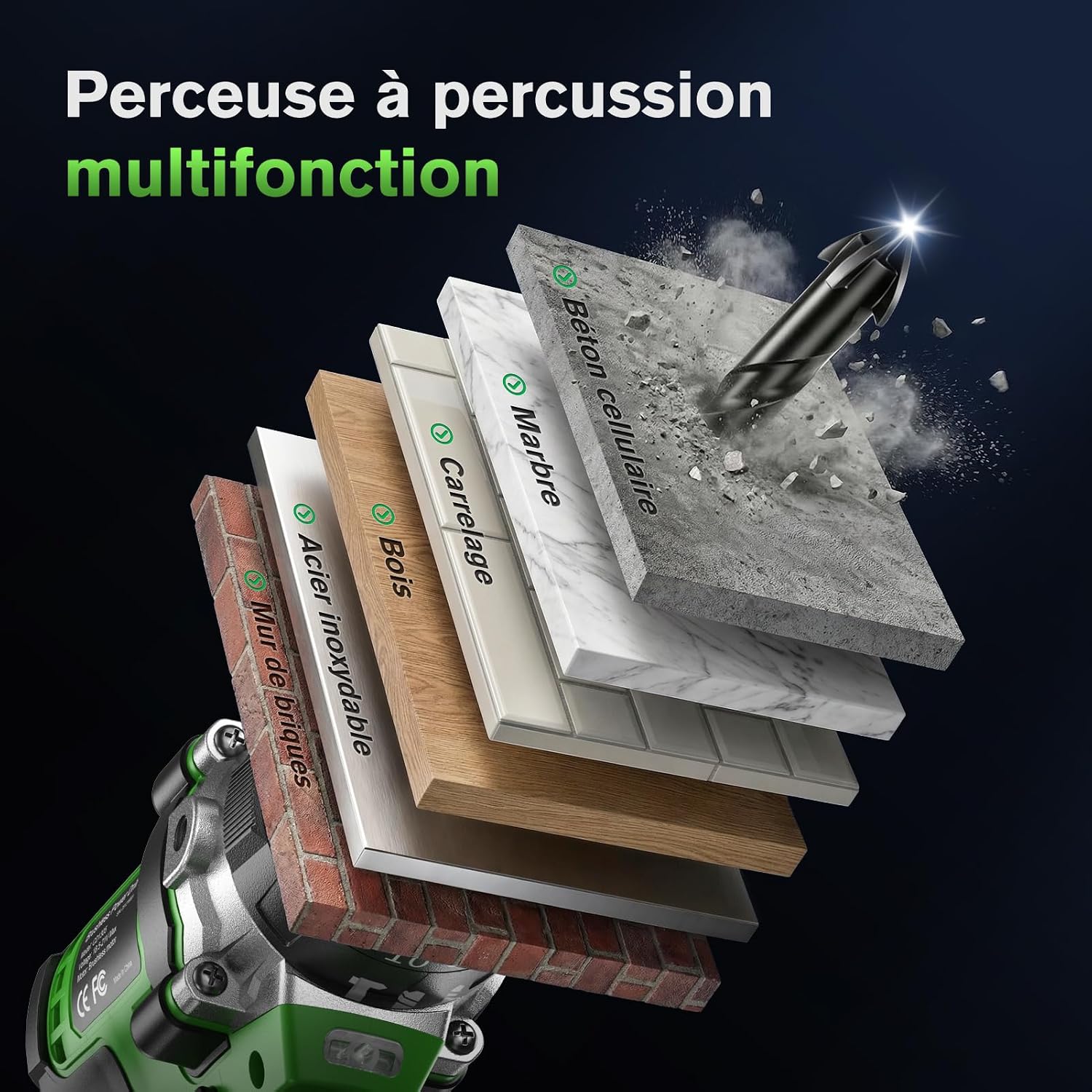Thumbnail 5 de Ginour Brushless Perceuse-Visseuse à Percussion sans fil 50 Nm, 21V – 2 vitesses, 10 mm, batterie 2 Ah